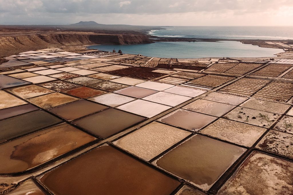 The patchwork of salt flats in Lanzarote